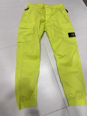 Stone Island Cargo Jogger Pants Neon Yellow W33 RE-T cotton Metal Compass Patch