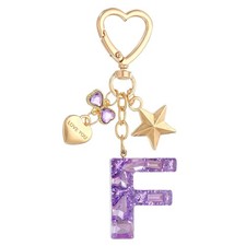 Cute Initial Letter Keychain, Letter F Keychains for Women Girls Bling Purple