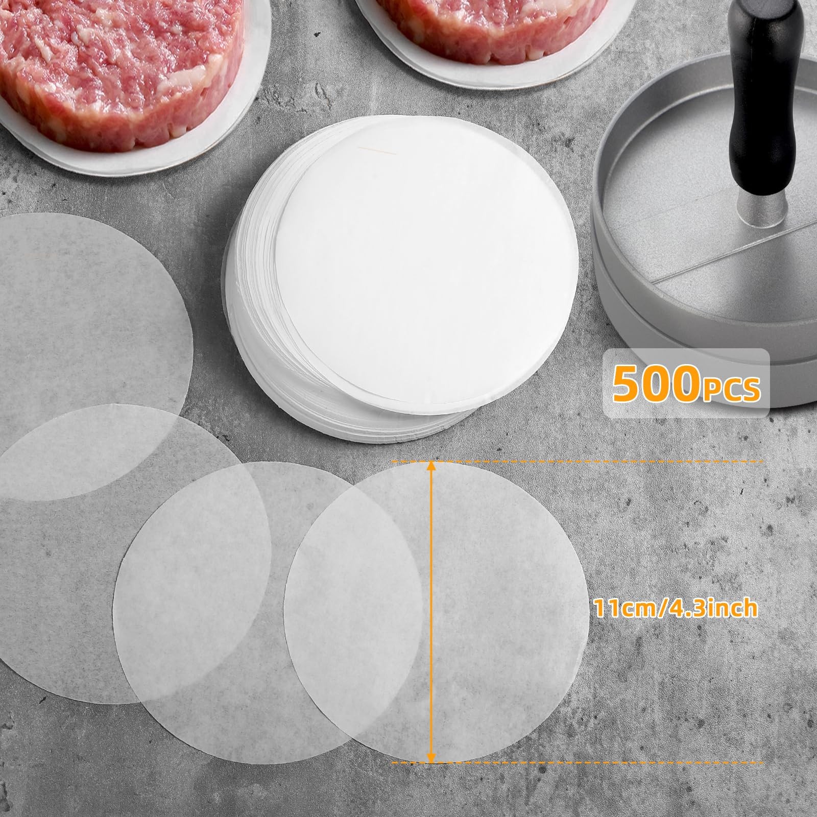 GWHOLE 500 x Non-Stick Hamburger Burger Press Paper for Minced 11cm, White