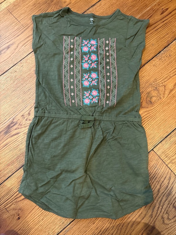 Tea Collection Army Green Girls Dress Size 10 EUC