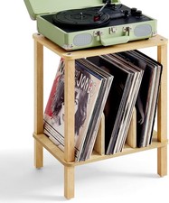 2-Tier Bamboo Record Player Stand with Vinyl Record Storage