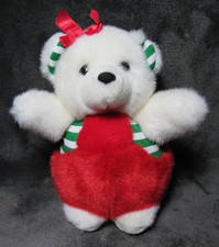 Vtg 1989 Soft Baby Red Green Christmas Bear Overalls Fiesta Concession 8" New