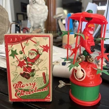 3 All Original Japan Christmas Mechanical Santa Toys 1 Orig Box,2 Plastic,1 Tin