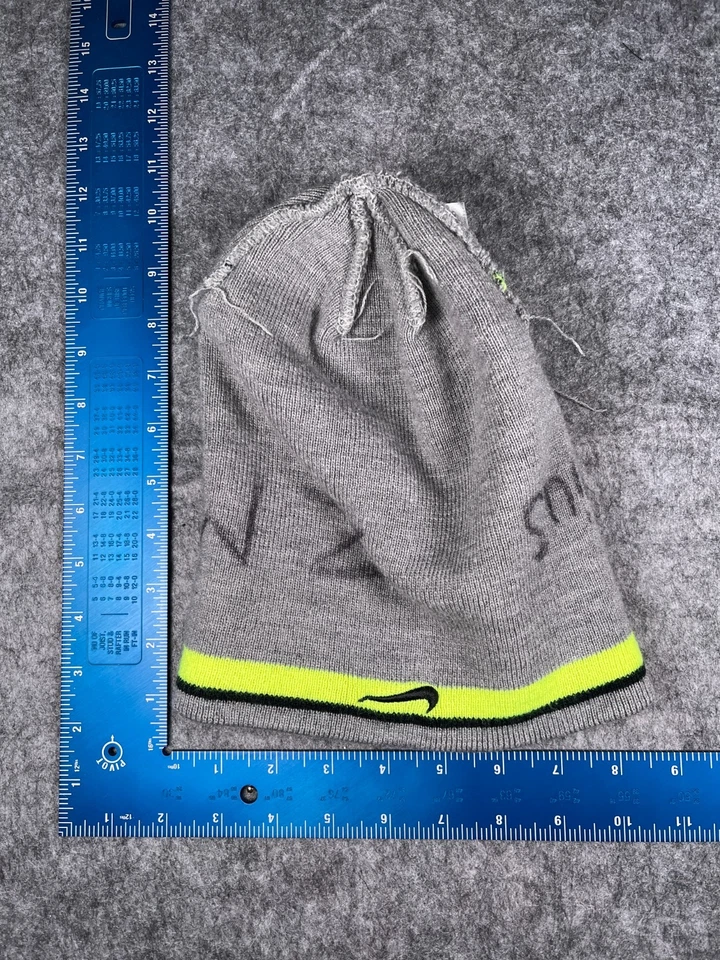 Nike Beanie Toque Youth Gray Green Stripe Knit 100% Acrylic Swoosh Logo - Image 4 of 4