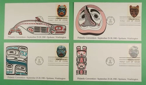 DR WHO 1980 (4) FDC INDIAN ART SCHOOL CACHET MASK EXPO SPOKANE WA R37550