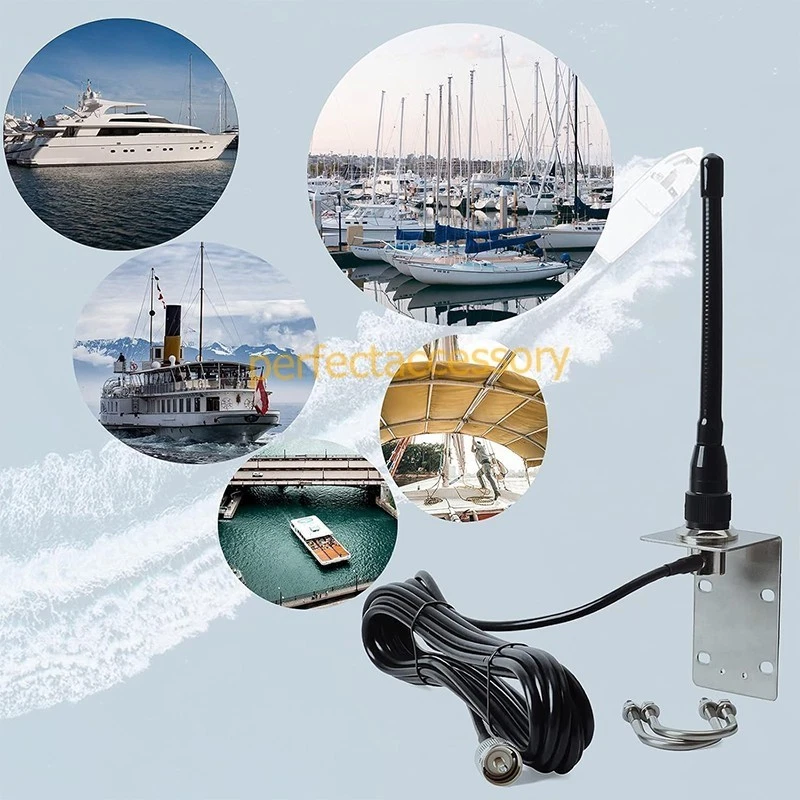 УКВ морской антенны низкий профиль 156-163 МГц 16,4 фута RG58 коаксиальный кабель PL259 разъем - Изображение 2 из 4