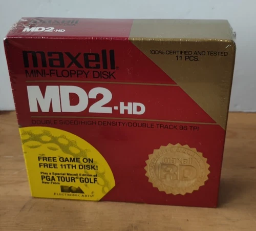 Maxell MD-2HD 5.25 floppy disks - Box of 11 - New and Sealed - Free Golf Game