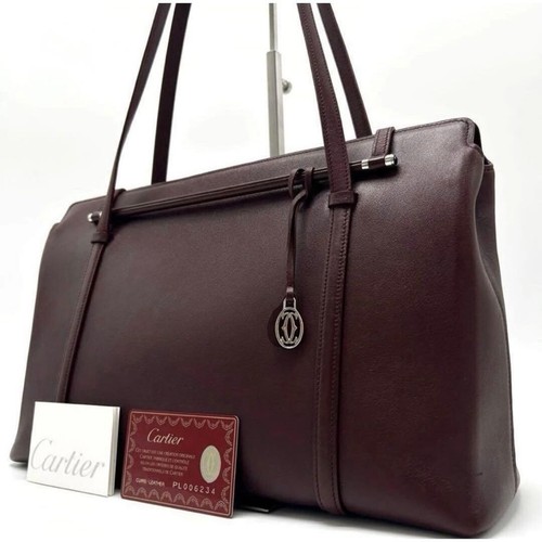 Cartier Cabochon Trinity Bordeaux Leather Tote Bag Charm Guarantee Card