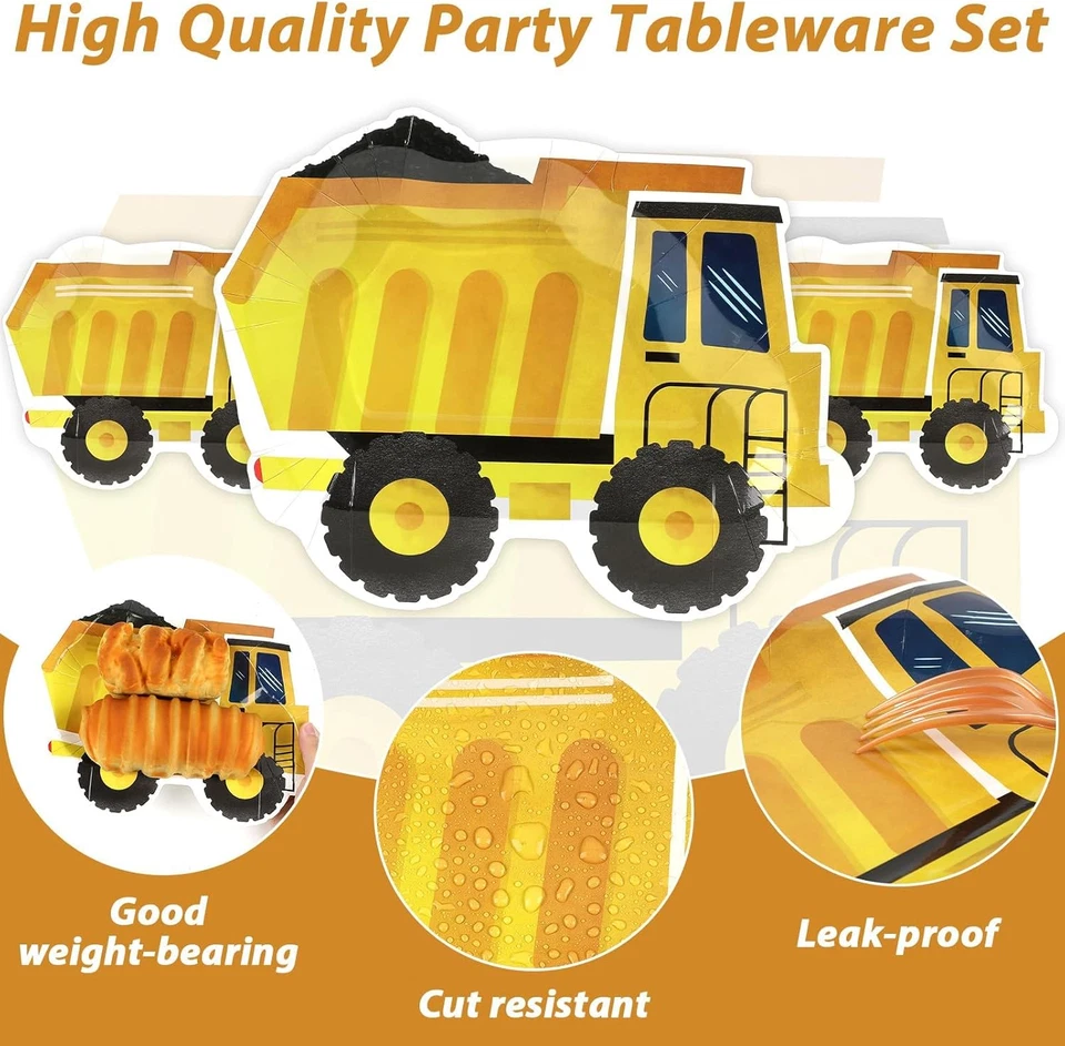 50 Pcs Construction Birthday Party Supplies Paper Plates Truck Theme Disposable - Image 3 of 4