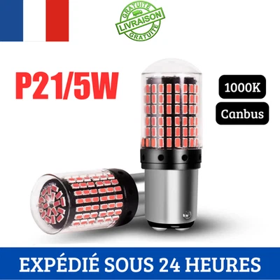 Ampoules LED P21/5W Canbus BAY15D Rouge 1000K Anti Erreur Feux Position Stop x2 - Photo 1/4