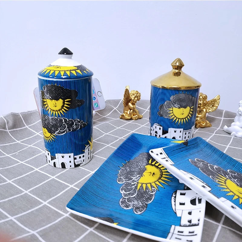 Lady Lip Sun Empty Candle Holder Jars Lid Ceramic Decor Cosmetic Jewelry Storage - Image 3 of 4