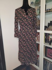 Old Navy Midi Gauzy Peasant Dress India M Hippie Boho Prairie Black Floral