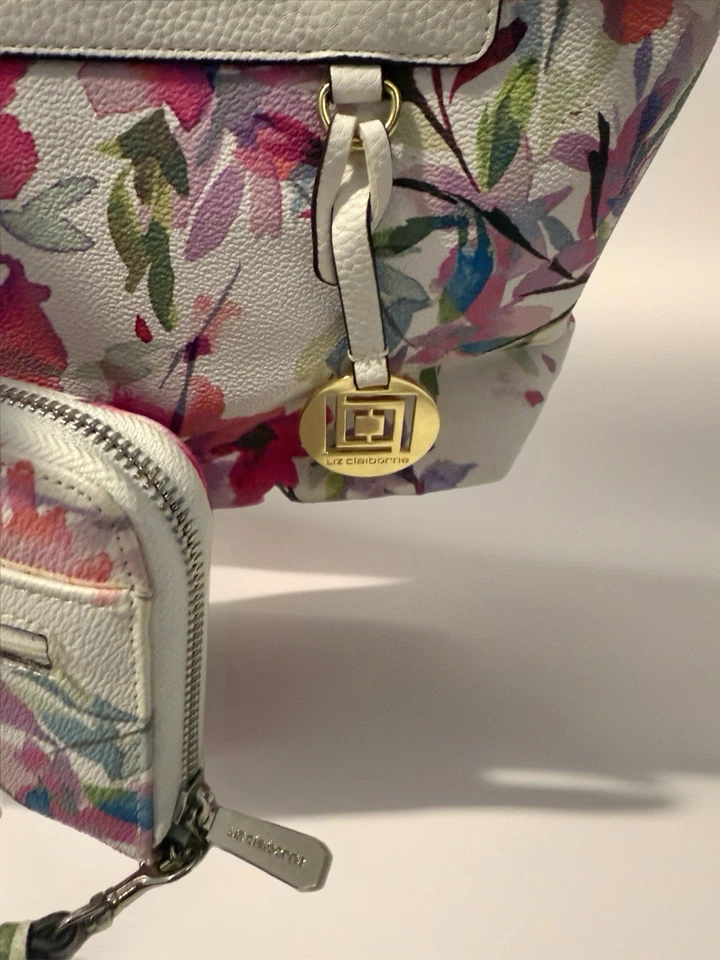 LIZ CLAIBORNE 花卉手提包 粉色和白色钱包 捆绑出售物品,状况完好 — 第 2/4 张图片