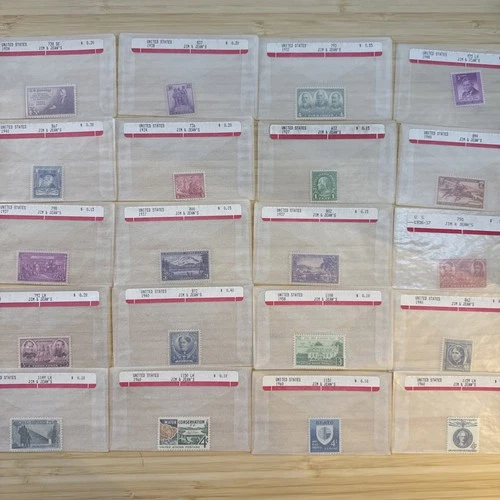 US Stamp Lot 20 Mint Singles MNH MH 1910s-1950s Collection Vintage Glassines
