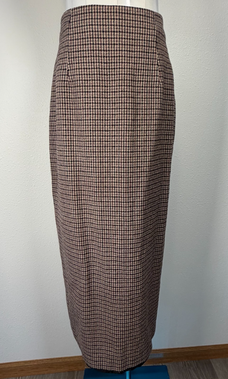 Alanni Donnybrook Women’s Wool Blend Houndstooth Midi Skirt Brown Plaid 10 VTG