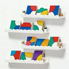 Nursery Book Shelves Set of 4 Floating Book Shelves Scalloped Wall Bookshelf