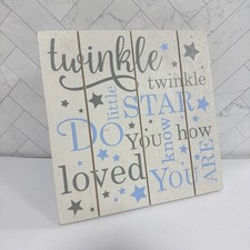 Twinkle Twinkle Little Star Wood Blue Gray Nursery Wooden Decor Sign 9" x 9"