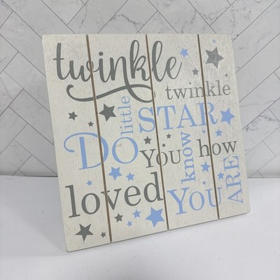 Twinkle Twinkle Little Star Wood Blue Gray Nursery Wooden Decor Sign 9'' x 9''