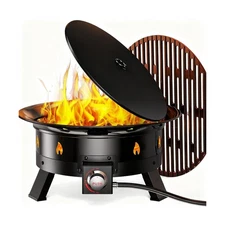 Ciays Large Propane Fire Pit 19 Inch, Gas Fire Pit with Grill Grate, Folding ...
