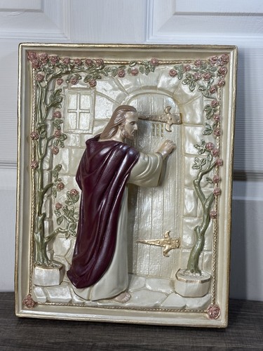 Targa da parete vintage in gesso Gesù bussa alla porta arte religiosa 3D nessun danno - Foto 1 di 13