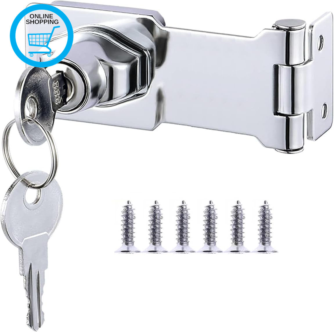 Keyed Hasp Lock and Staple with Padlock, Twist Knob Keyed Locking Hasp Right Ang