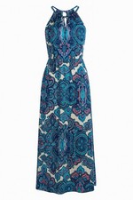 Boho Fashion Womens One Size Dress Maxi Halter Paisley Blue Multicolor Hippie Bo