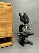 Microscopio stereo Zeiss Jena 1Q con obiettivi e oculari in custodia di legno #326