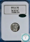 1943-D Mercury Dime NGC MS 66 FB w/CAC - Clean Old Fatty Holder!!!