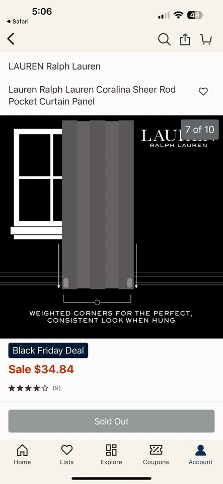 Ralph Lauren Coralina cortinas transparentes 5 paneles NUEVO en paquete AGOTADO 50”x84” -$75 Foto 2 de 4