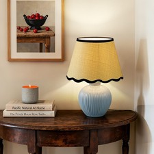EDISHINE Bedside Lamp, Adjustable Natural Rattan Shade, Ceramic Base, Modern