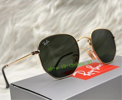 Ray-Ban RB3548N Hexagonal Sunglasses Green G-15 Gold Metal Frame 51mm