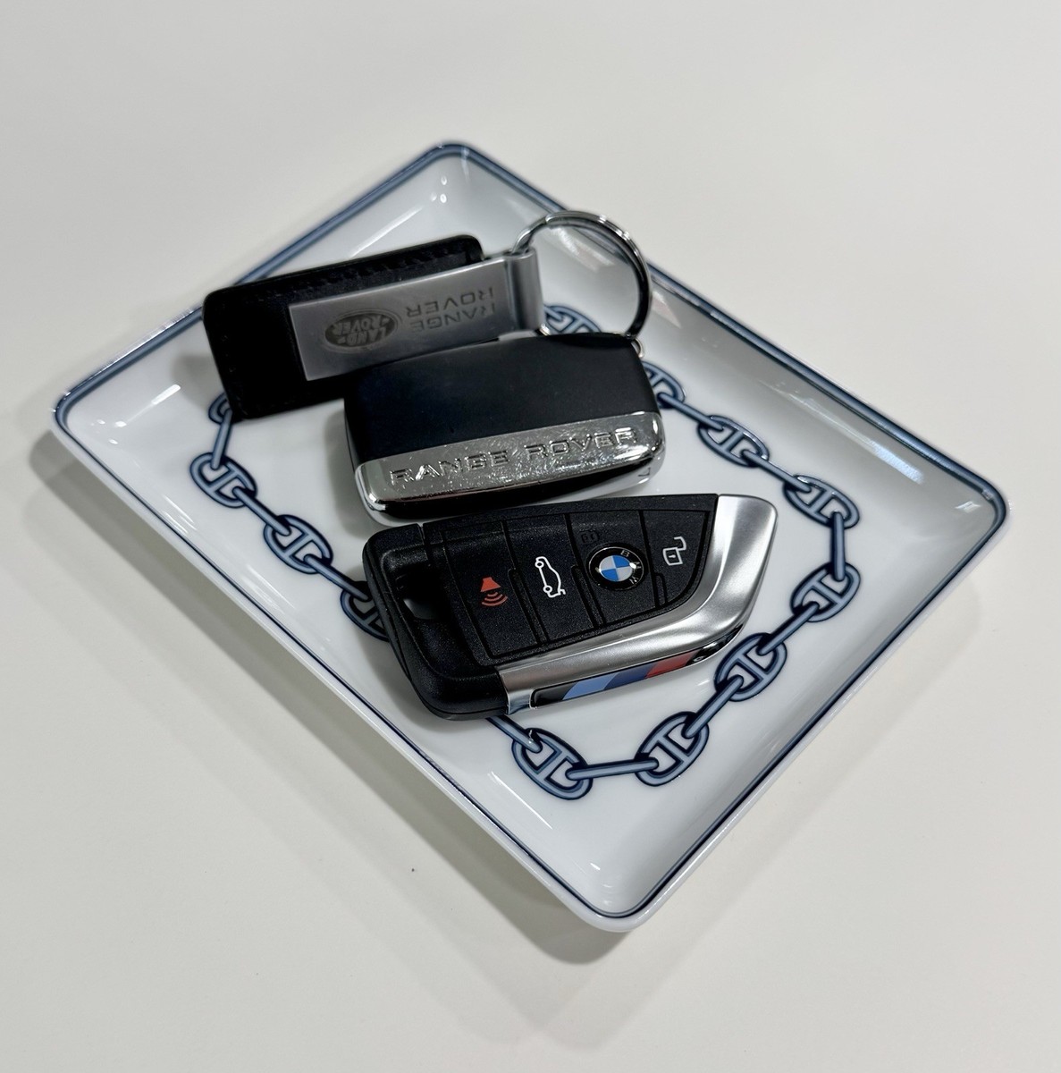Hermès Chaine D'ancre Tray Plate Blue White Change Jewelry Car