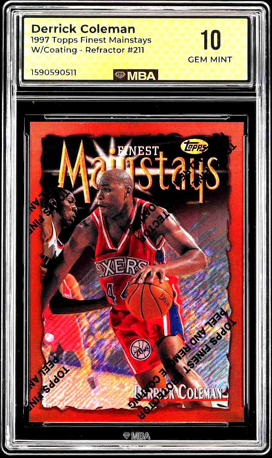 1997 Topps Finest Mainstays w/Coating Refractor Derrick Coleman #211  MBA 10 GEM