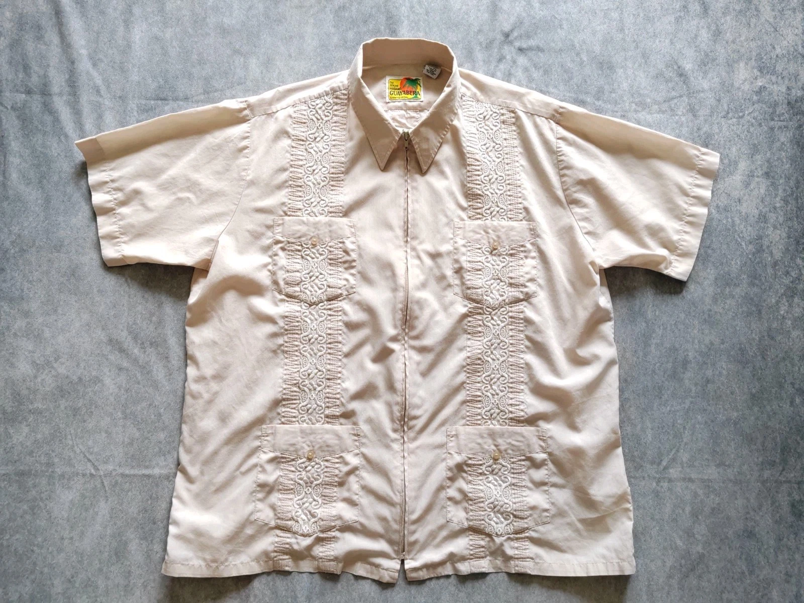 Haband Guayabera Men's Full Zip Embroidered Cuban Shirt Beige Size XL/2XL
Opens in a new window or t