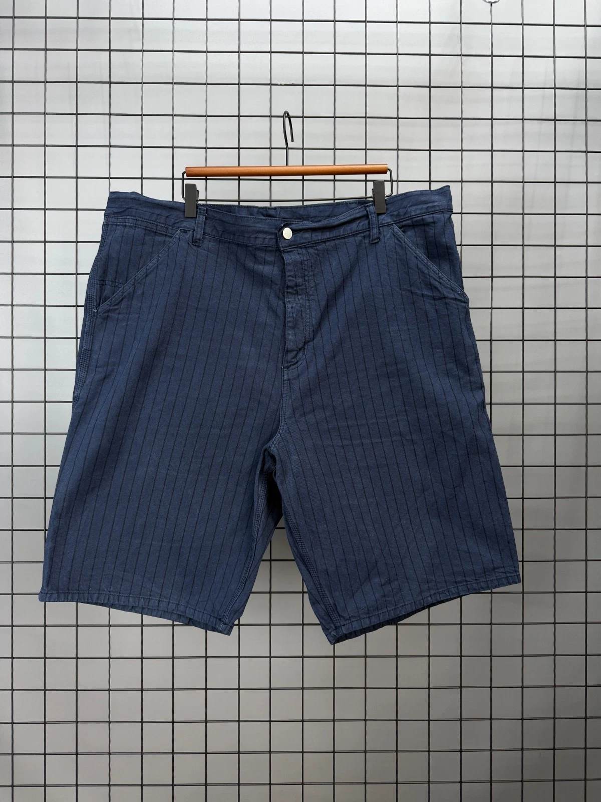Carhartt Cargo Shorts Mens Blue Striped Workwear size 40 Utility Carpenter