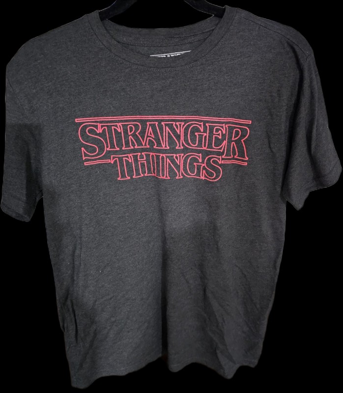 STRANGER THINGS NETFLIX OFFICIAL LICENSED HEATHER BLACK/GRAY GRAPHIC T SHIRT LG