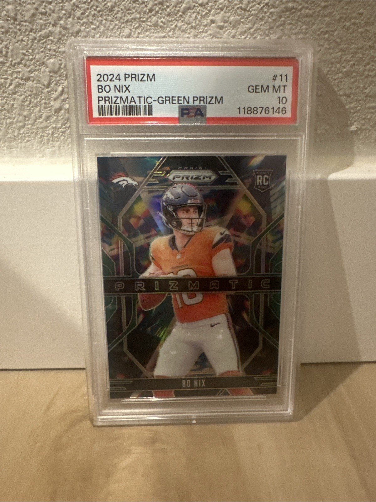 2024 Panini Prizm Bo Nix Prizmatic Green PSA 10 Rookie RC Broncos