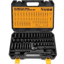 3/8'' Drive Impact Socket Set - 50-Piece Shallow  Deep Socket Set Metric and...