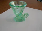 VINTAGE LIGHT GREEN CARNIVAL GLASS CORNUCOPIA, SMALL