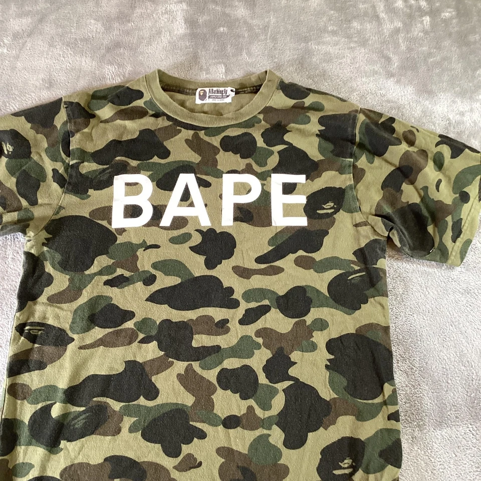 BAPE Shirt Mens Medium Green Camo Big BAPE Logo A Bathing Ape Streetwear - Image 3 of 4
