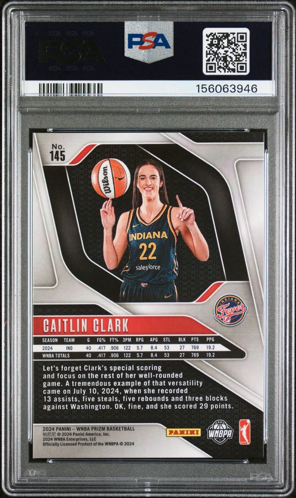 2024 Panini Prizm WNBA - Caitlin Clark #145 (RC) - PSA 9 view 2