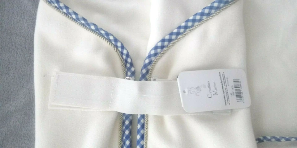  Cavallino Marino Abschwitzdecke Fleecedecke creme blau kariert Strass 135cm neu - Bild 4 von 4