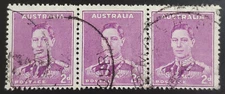 Australia. GVI 1941. ERROR! "Medal flaw" on 2d Bright Purple in strip of 3 F/U.