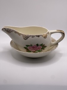Paden City Pottery AMERICAN ROSE 22 Kt. Gold Gravy Boat And Bowl
