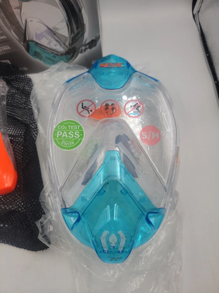 SEAC Libera Full Face Snorkeling Mask - Small/Medium - Aquamarine/Orange - Image 2 of 4