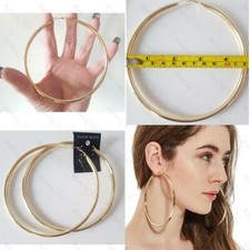 GIANT 120mm GOLD/SILV PLAIN HOOPS large hoop EARRINGS gold tone metal fashion UK