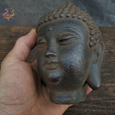 RARE Old Chinese Buddhist Fengshui Iron Carved Buddha head Statue