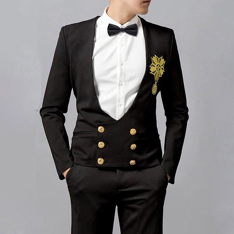 Men's Retro Blazer Suit Jacket for Formal Dance Party Stage Costume-image
