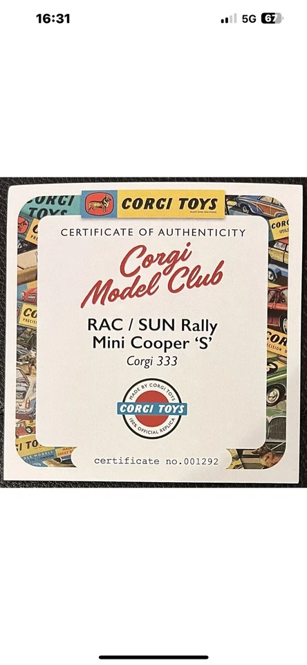 Corgi Toys Model Club 333 -RAC Int Rally B.M.C. Mini Cooper 'S' - Reissue 2024 - Image 2 of 4