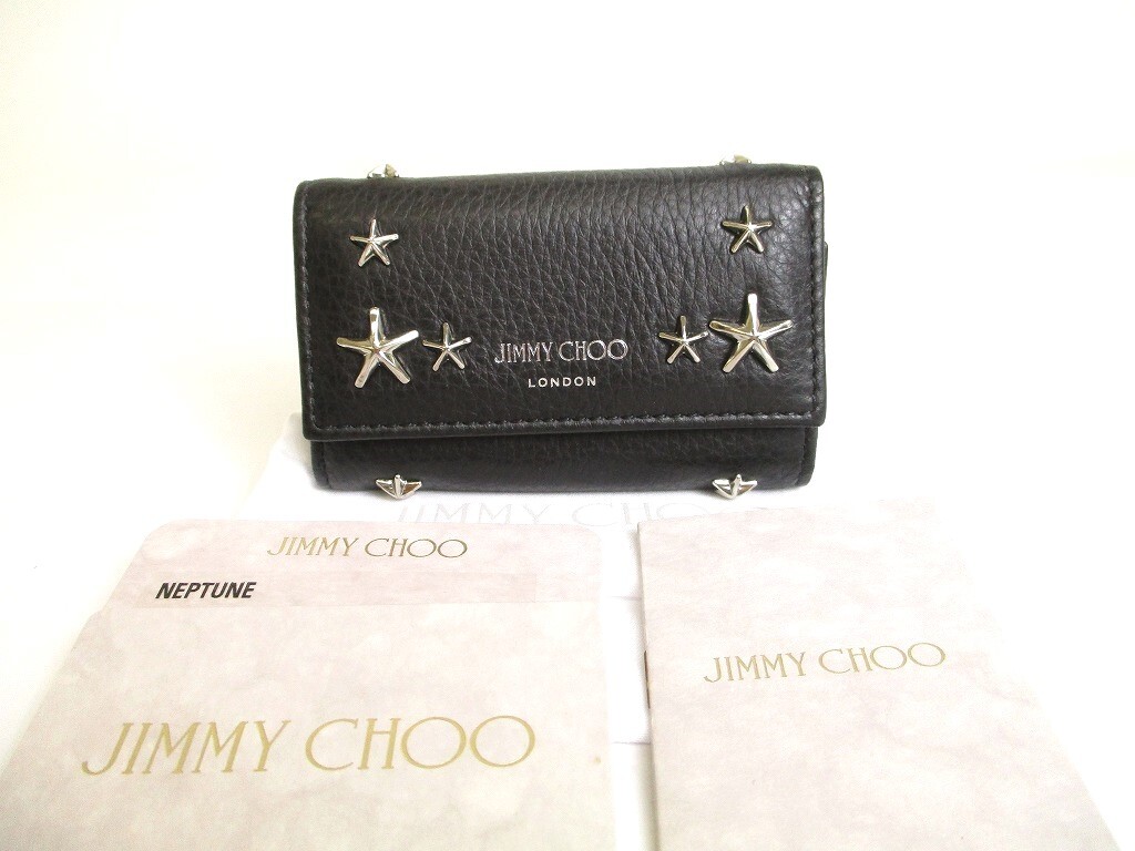 Auth Jimmy Choo Silver Metal Stars Black Leather 6 Pics Key Auth Jimmy Choo Silver Metal Stars Black Leather 6 Pics Key
